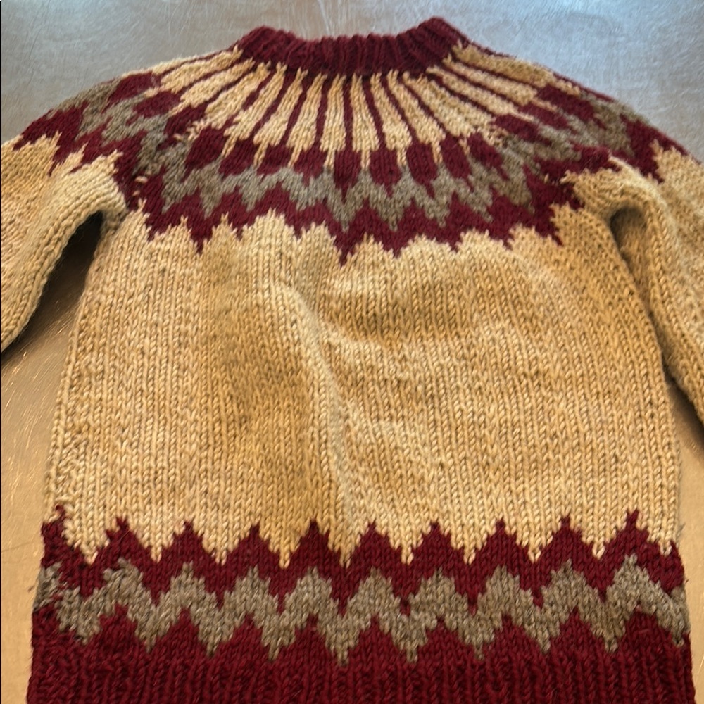 Cozy Knit Sweater with Red and Beige Pattern